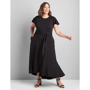 LANE BRYANT BLACK PONTE KNIT FLUTTER SLEEVE HI-LOW LENA MIDI DRESS SZ 14